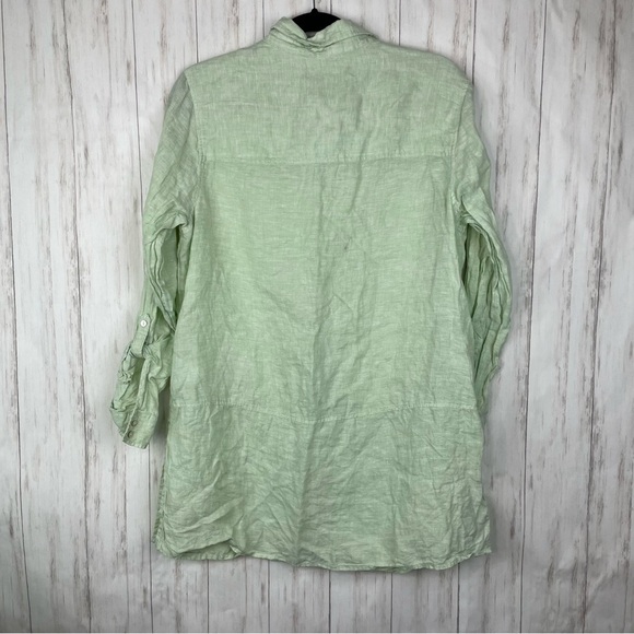 Tahari 100% linen light green tunic top large - Picture 2 of 4
